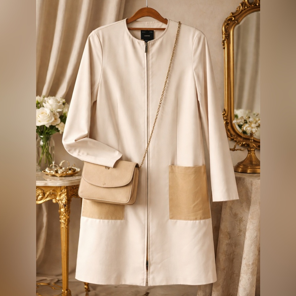 Doncaster wool blend classic collarless open front trench size 12
